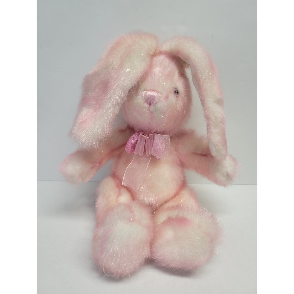 Vtg Kids of America‎ Corp Pink Marbled Tinsel Shimmer Bunny Rabbit Plush 16"
